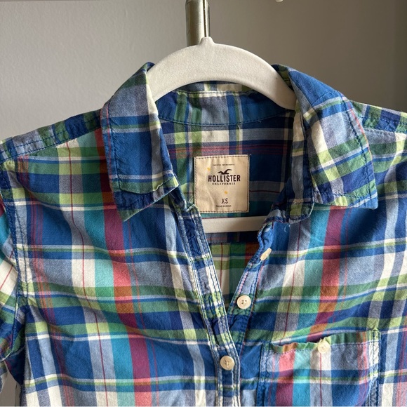 Hollister Plaid Pattern Tie Back Mid Sleeves Button Down Pop-Over Shirt - Picture 7 of 7
